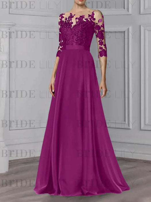 Orchid illusion lace bodice chiffon mother of the bride a-line dress