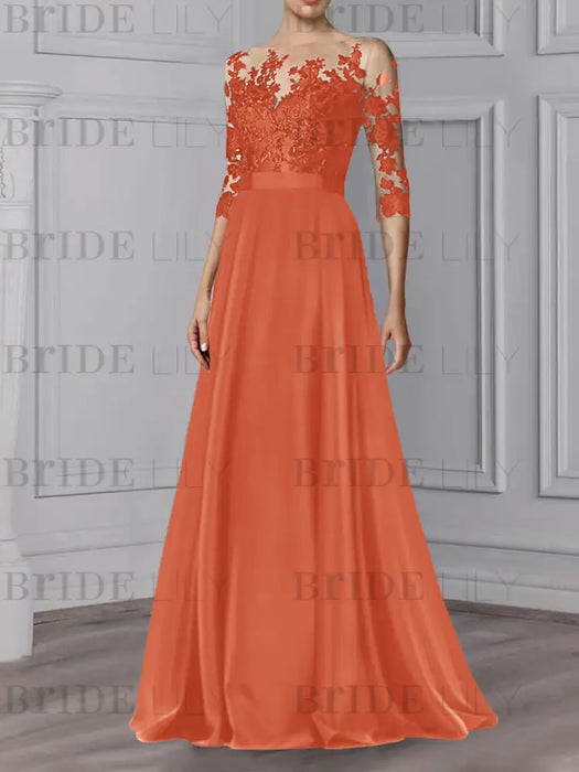 Papaya illusion lace bodice chiffon mother of the bride a-line dress