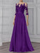 Plum illusion lace bodice chiffon mother of the bride a-line dress