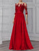 Red illusion lace bodice chiffon mother of the bride a-line dress
