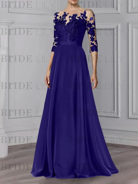 Regency illusion lace bodice chiffon mother of the bride a-line dress