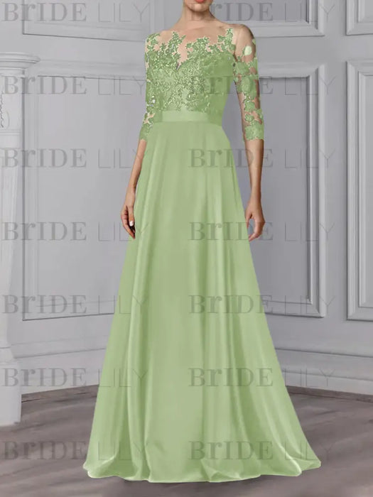 Sage illusion lace bodice chiffon mother of the bride a-line dress