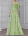 Sage illusion lace bodice chiffon mother of the bride a-line dress
