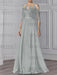 Silver illusion lace bodice chiffon mother of the bride a-line dress