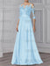 Sky Blue illusion lace bodice chiffon mother of the bride a-line dress
