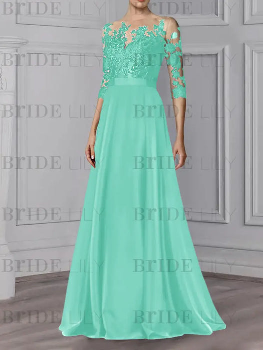Spa illusion lace bodice chiffon mother of the bride a-line dress