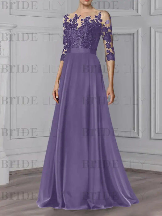 Tahiti illusion lace bodice chiffon mother of the bride a-line dress