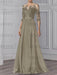Taupe illusion lace bodice chiffon mother of the bride a-line dress