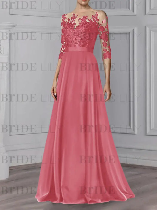 Watermelon illusion lace bodice chiffon mother of the bride a-line dress