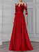 Wine Red illusion lace bodice chiffon mother of the bride a-line dress