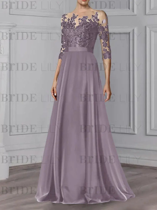 Wisteria illusion lace bodice chiffon mother of the bride a-line dress