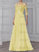 Yellow illusion lace bodice chiffon mother of the bride a-line dress