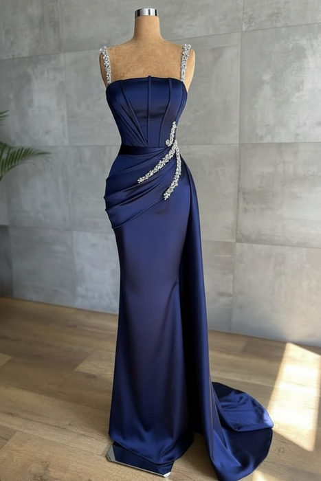 Ink Blue glitter evening dresses floor-length Prom Dress - Prom Dresses