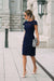 Ink Blue Lace Formal Dresses Knee Length Mother of the Bride Dress Cap Sleeves