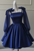 Ink Blue Sexy Satin Aline Homecoming Dress Short Prom Dress with Straps