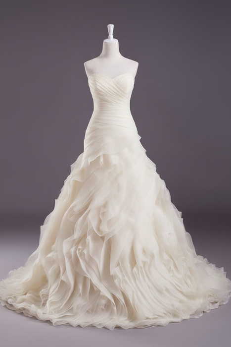Ivory - Pink A-Line Strapless Sweetheart Wedding Gown