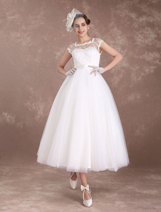 Short Wedding Dresses 1950's Bridal Dress-Bridelily Short Wedding Dresses 1950's Bridal Dress-Bridelily
