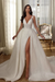 Ivory Aline Sleeveless Front Split Wedding Dress V-neck Sequins Bridal Dress - wedding dresses