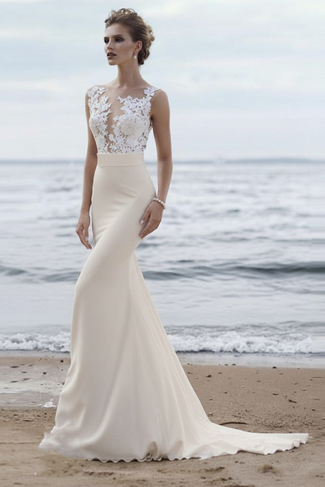 Ivory Elegant Appliques Lace Mermaid Wedding Dresses - wedding dresses