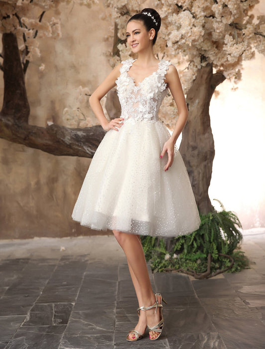 Ivory Backless Lace Applique Tulle Sequins Wedding Dress  misshow