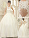 Ivory Ball Gown Jewel Neck Bow Floor-Length Satin Bridal Wedding Gown  misshow