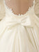 Ivory Ball Gown Jewel Neck Bow Floor-Length Satin Bridal Wedding Gown  misshow