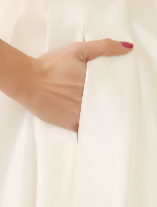 Ivory Ball Gown Jewel Neck Bow Floor-Length Satin Bridal Wedding Gown  misshow