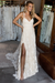 Ivory Beach Wedding Dress With Chapel Train White V-neck Sleeveless Backless Lace Split Long Bridal Gowns