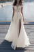 Ivory boho wedding dresses lace off the shoulder short sleeve floor length split front bridal dress with train