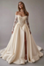 Ivory Gorgeous Off-the-Shoulder Satin Aline Wedding Dresses Front Split Long Sleeves Bridal Gown - Wedding Dresses