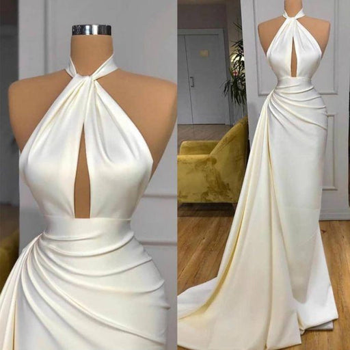Ivory Halter Neck Mermaid Evening gown