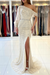 Ivory Long Sleeves Beadings Mermaid Prom Dress with Split