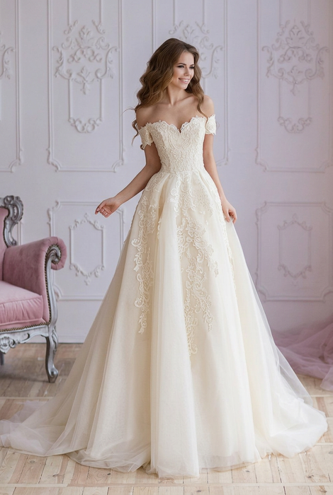 Off Shoulder Lace Prom Dress - Ivory