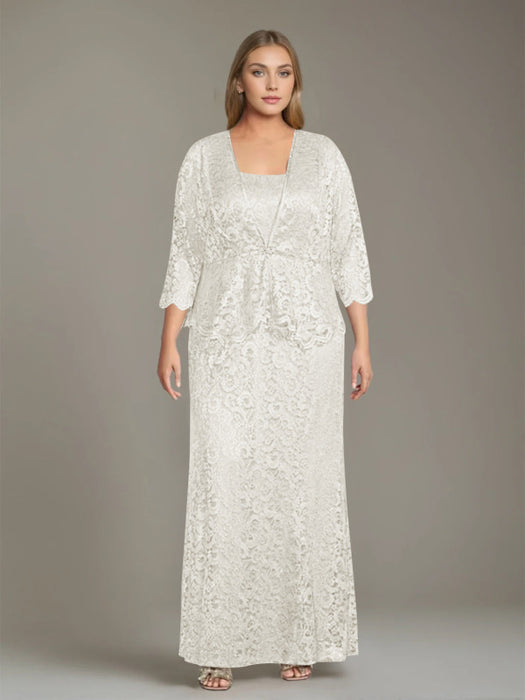 Plus Size 2-Piece Mother of the Bride Dress Set with Square Neck and Floor-Length Sheath