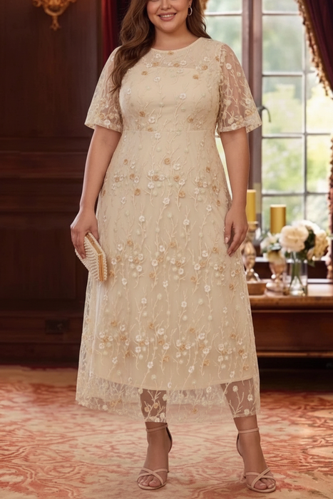 Ivory Plus Size A-Line Lace Embroidery Mother of the Bride Dresses Ankle-Length Floral Wedding Guest Dress