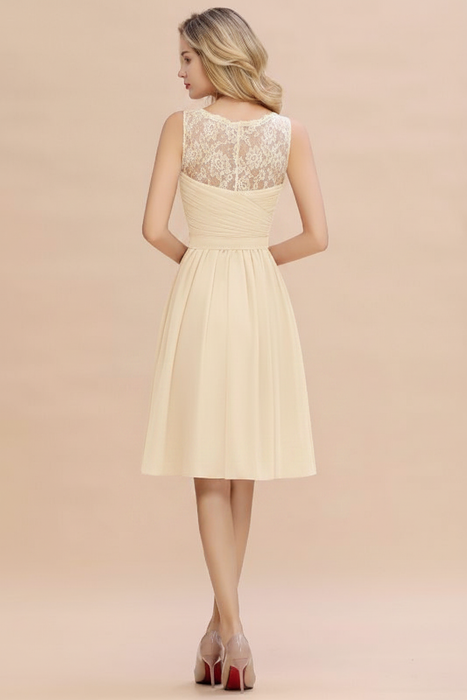 Ivory Ruffle Chiffon Short Bridesmaid Dress Sleeveless V-Neck Aline Knee Length Homecoming Dress - Prom Dresses