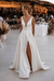 Ivory Satin Wedding Dress Open Back Bridal Dress with Split