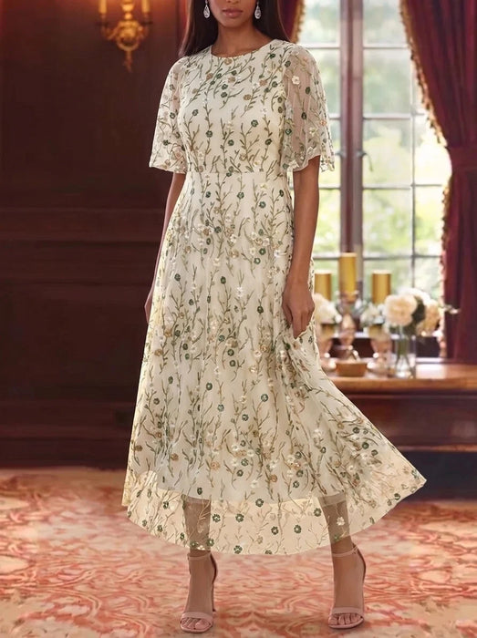Ivory Scoop Neck Lace Embroidery Mother of the Bride Dresses Floral