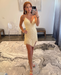 Ivory Sparkly Beaded Tight Short Homecoming Dress with Fringes