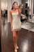 Ivory Spaghetti Straps Sequins Tight Short Hoco Dress with Fringes