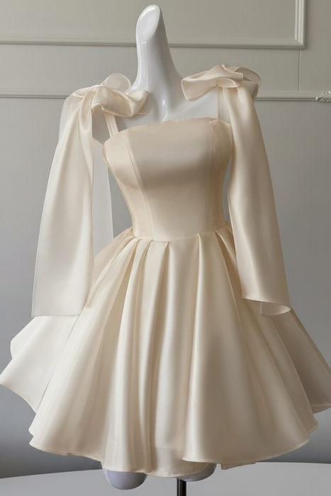 Ivory Sexy Satin Aline Homecoming Dress Short Prom Dress with Straps