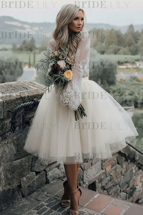 Ivory Simple Wedding Dress A Line Designed Neckline Lace Tulle Bridal Gowns
