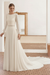 Ivory Simple Wedding Dress With Train Chiffon Halter Long Sleeves Lace A Line Bridal Dresses