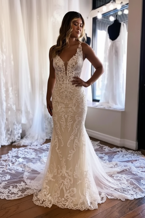 Ivory Lace Mermaid Wedding Dress