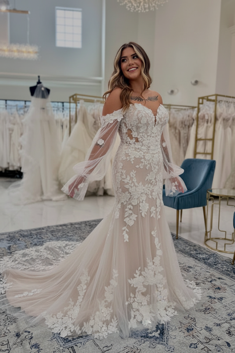 Ivory Sweetheart Appliques Lace Mermaid Wedding Dresses Chapel Train