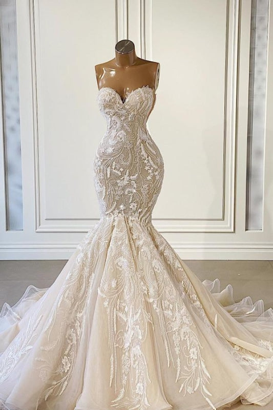 Ivory Sweetheart Strapless Long Mermaid Wedding Dress - wedding dress