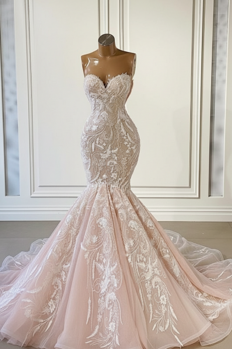 Pink Sweetheart Strapless Long Mermaid Wedding Dress - wedding dress