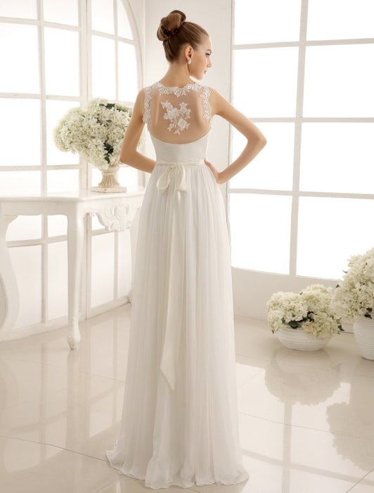 Ivory Wedding Dress Lace Sash Bow Sequins Wedding Gown misshow