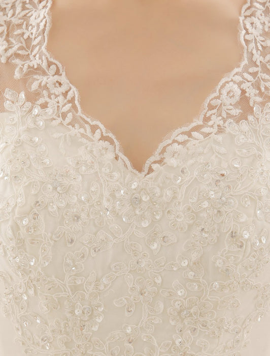 Ivory Wedding Dress Lace Sash Bow Sequins Wedding Gown misshow