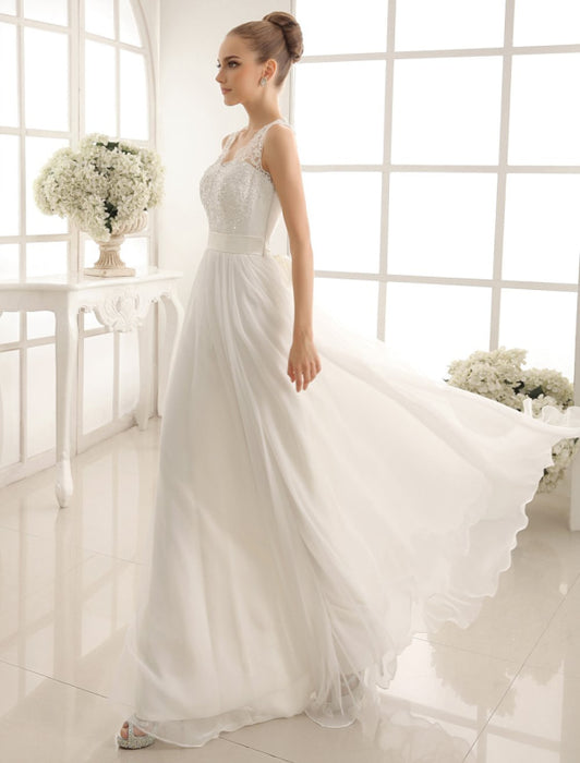 Ivory Wedding Dress Lace Sash Bow Sequins Wedding Gown misshow